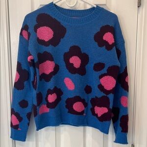 Lilly Pulitzer Blue Sweater with Pink Floral Design